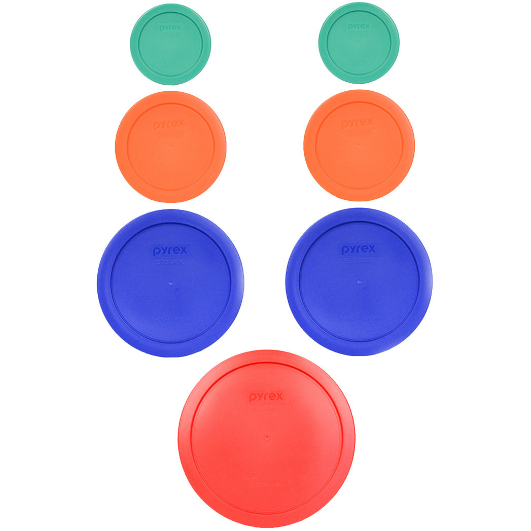 Pyrex 7202-PC Green, 7200-PC Orange, 7201-PC Cadet Blue, And 7402-PC Red Lid Bundle